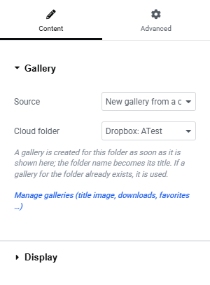Screenshot: the Cloud Gallery widget settings in Elementor