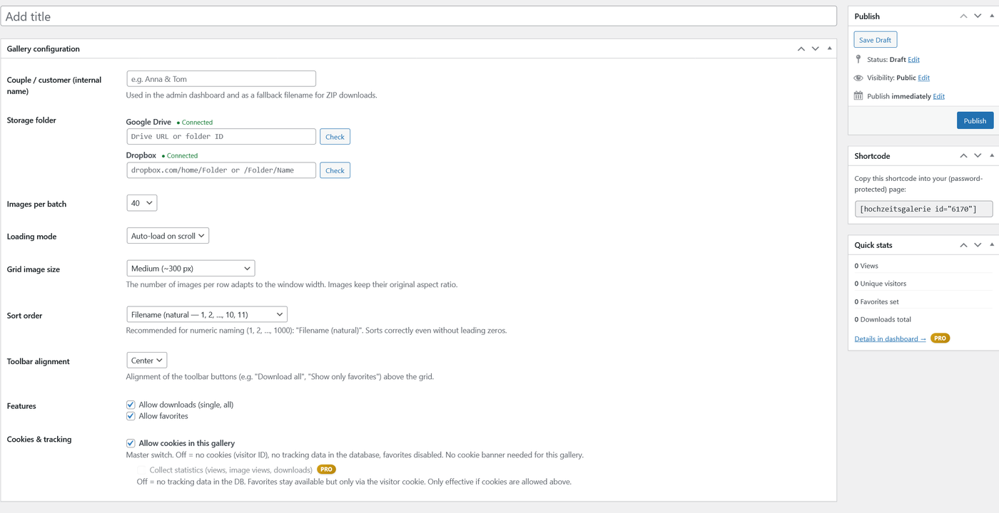 Screenshot: Editor für neue Galerie