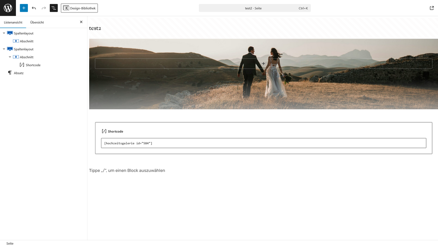Screenshot: Shortcode-Block in einer Seite